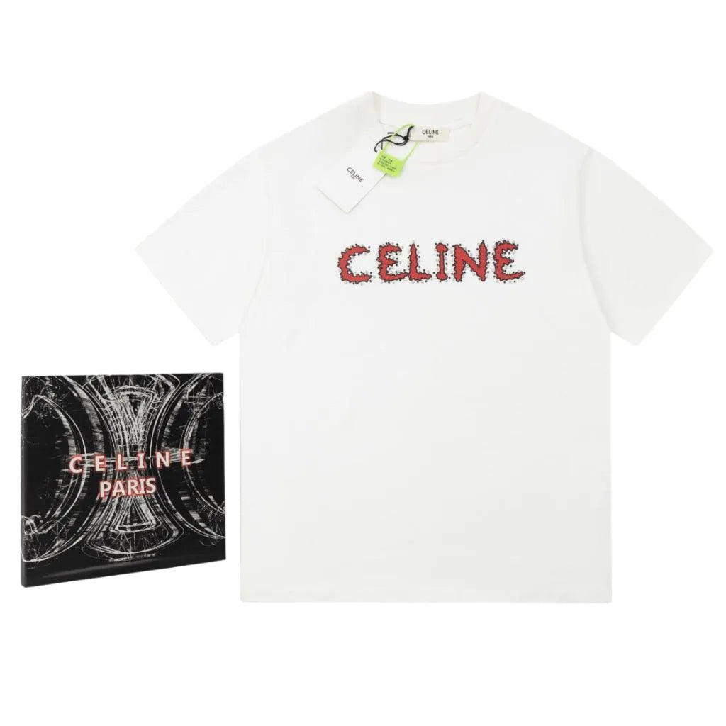 Celine Logobrand Strass White T-Shirt