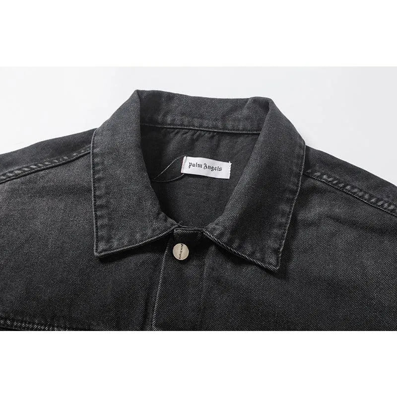 Palm Angels Jeans Black Logobrand Jacket