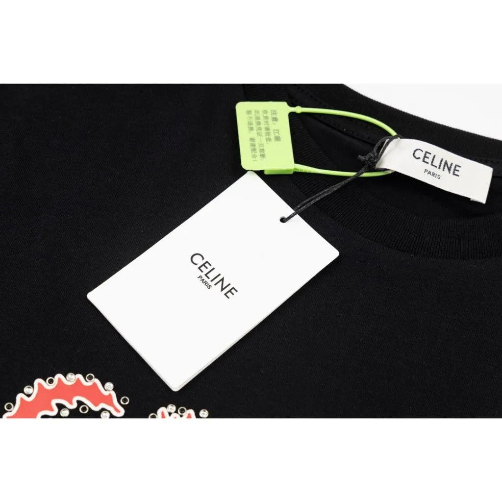 Celine Logobrand Strass Black T-shirt