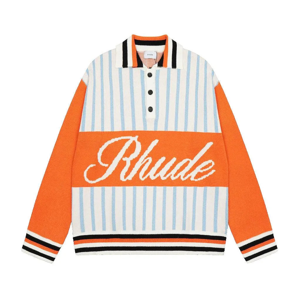 Rhude Orange Stripes Jacquard Wool T-shirt