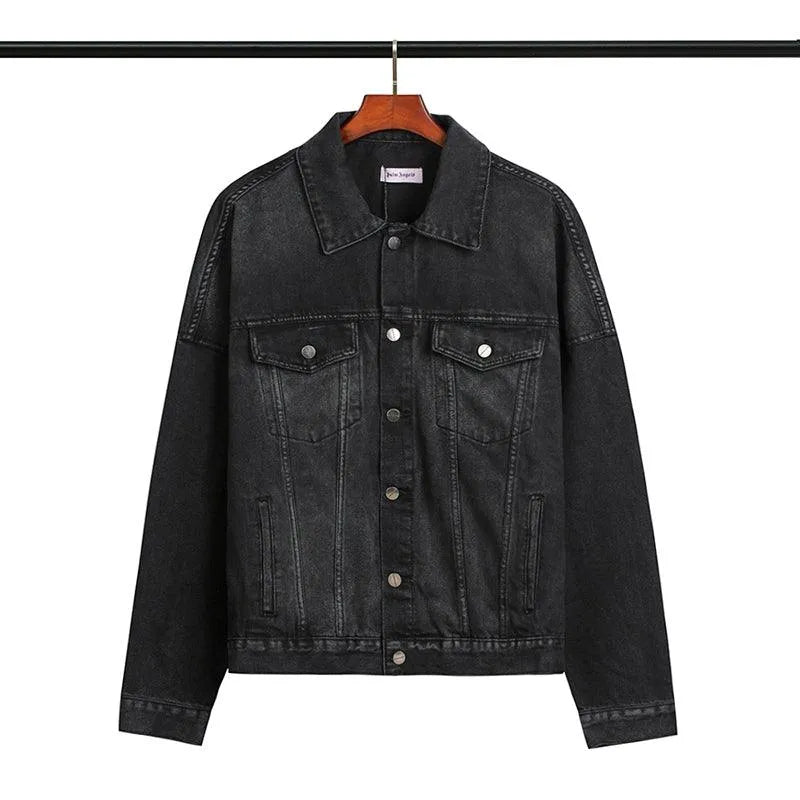 Palm Angels Jeans Black Logobrand Jacket