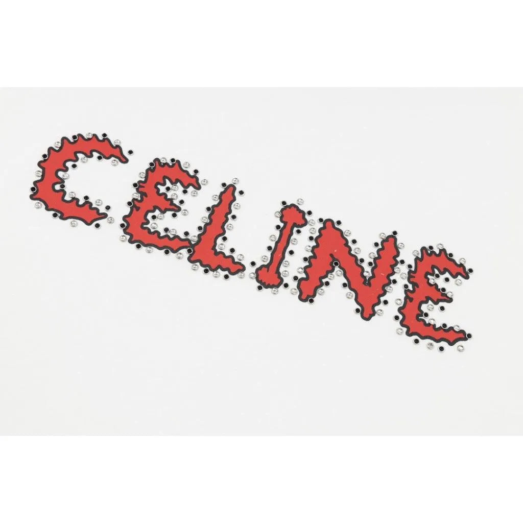 Celine Logobrand Strass White T-Shirt